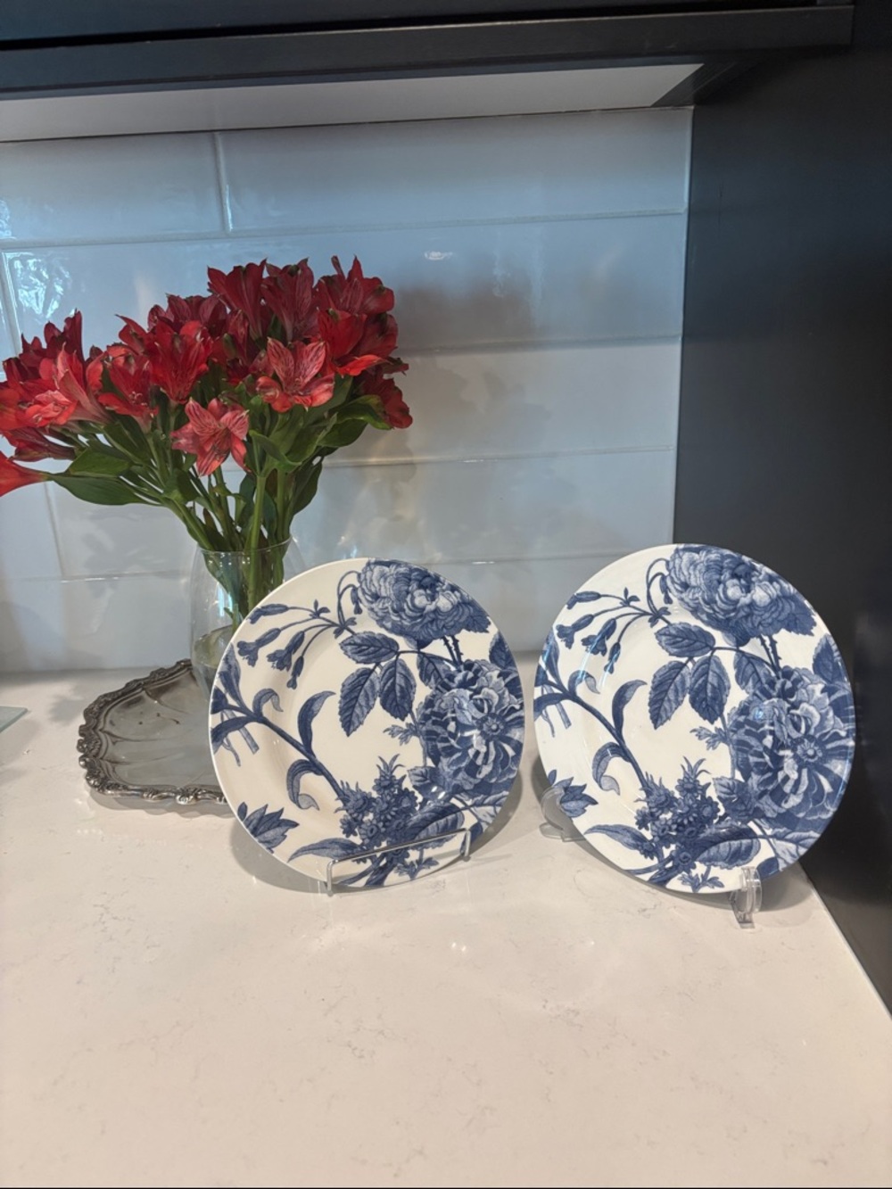 Set of 2 Royal Stafford Floral Weave Blue Salad Plates - 8.5  - GUC